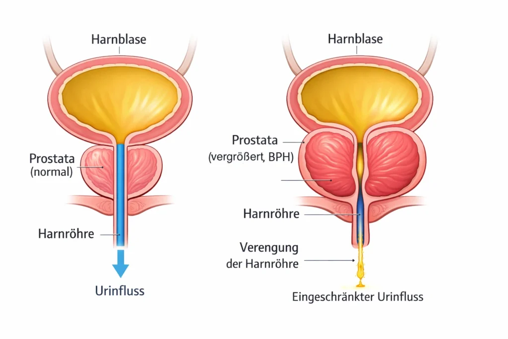 Vergleich normaler und vergrößerter Prostata bei Blasenschwäche