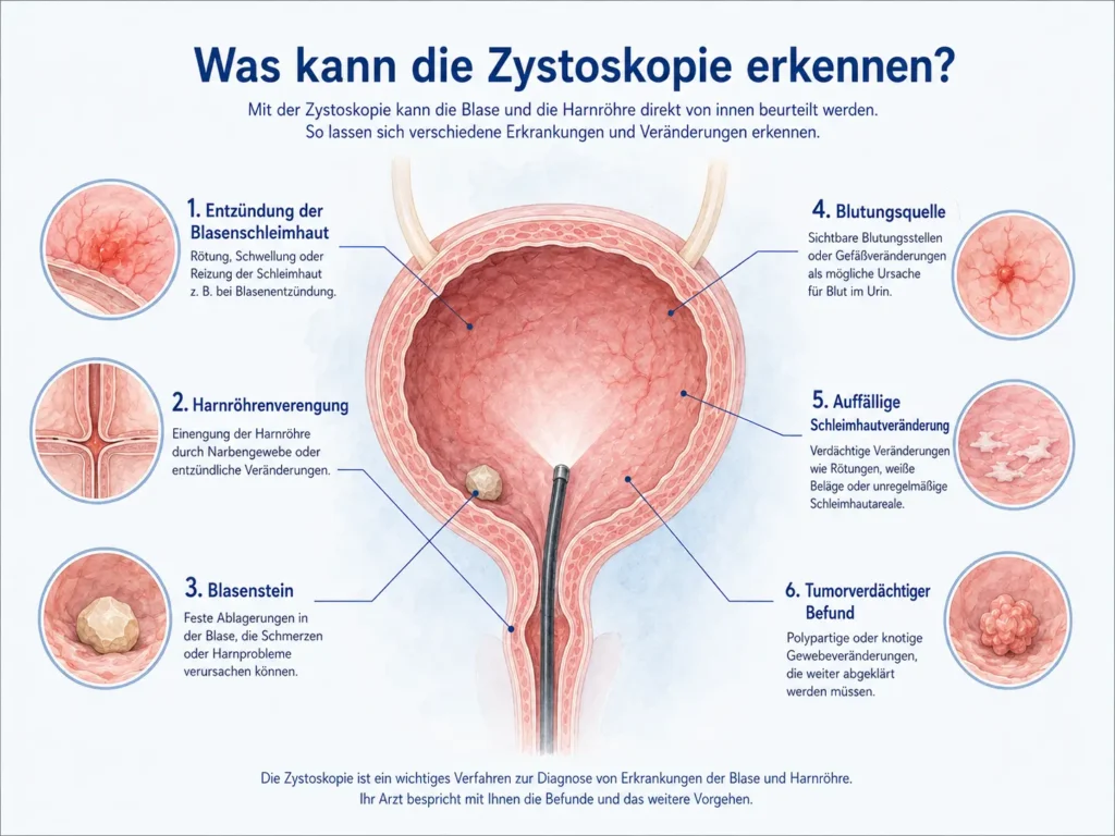 Schaubild: Was kann die Zystoskopie erkennen?
